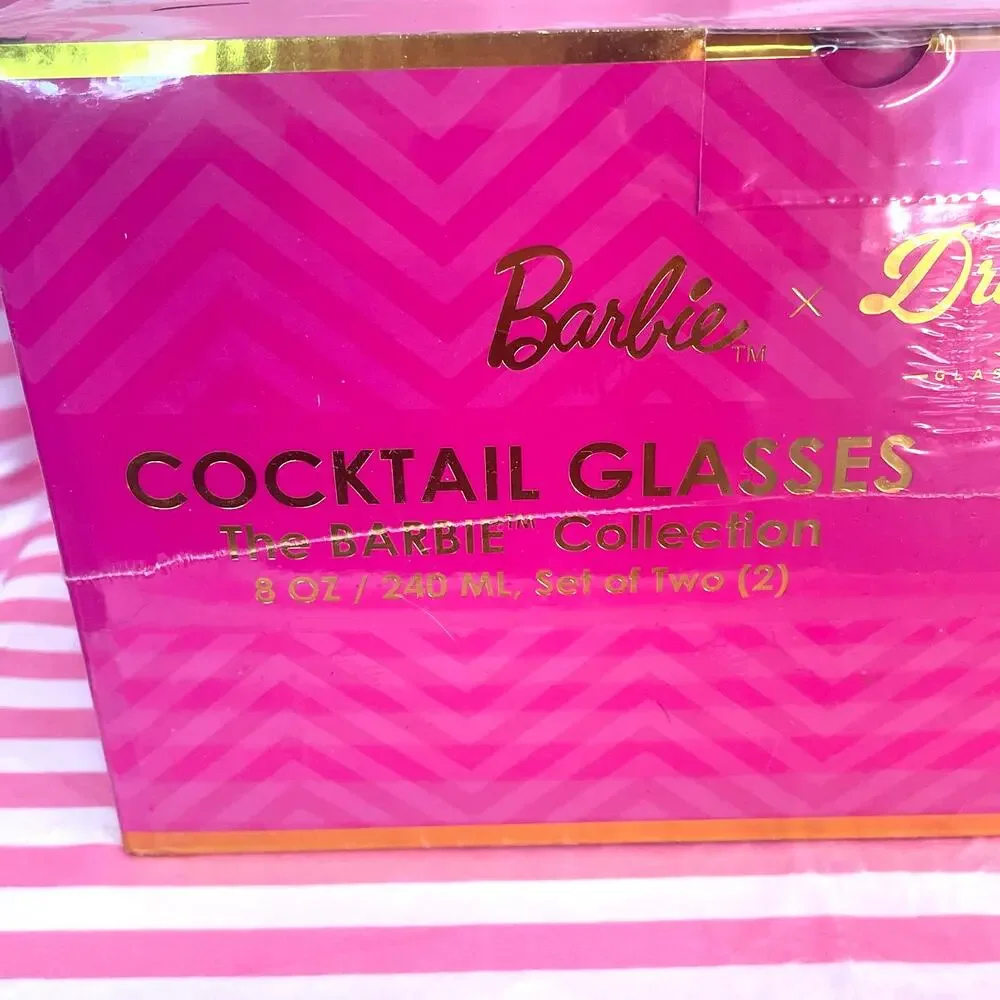 NIP Barbie x Dragon Glass pink 8 oz cocktail glasses new in box never used GIFT!